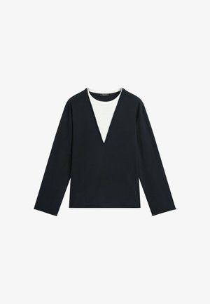 Massimo Dutti, COTTON BLEND KNIT SWEATER WITH CONTRAST FABRIC - Maglione - dark blue