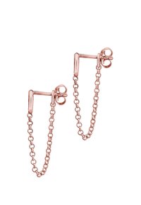 Orecchini in oro rosa con un design a catena formato da segmenti collegati, chiusura posteriore sicura e superfici lisce e lucide.