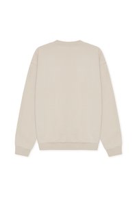 Φωτεινή μπεζ φούτερ με χαλαρή εφαρμογή, ριμπ μανσέτες και τελείωμα, και λαιμόκοψη crew. Μαλακή υφή υφάσματος με καθαρό, απλό σχέδιο.