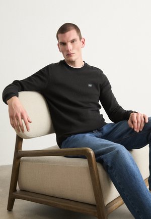 LABEL WAFFLE TEE - Long sleeved top - black