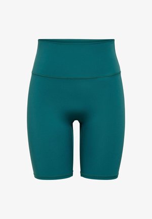 Biker-shorts i hög midja i teal med ett mjukt, stretchigt tyg och minimal sömdetalj.