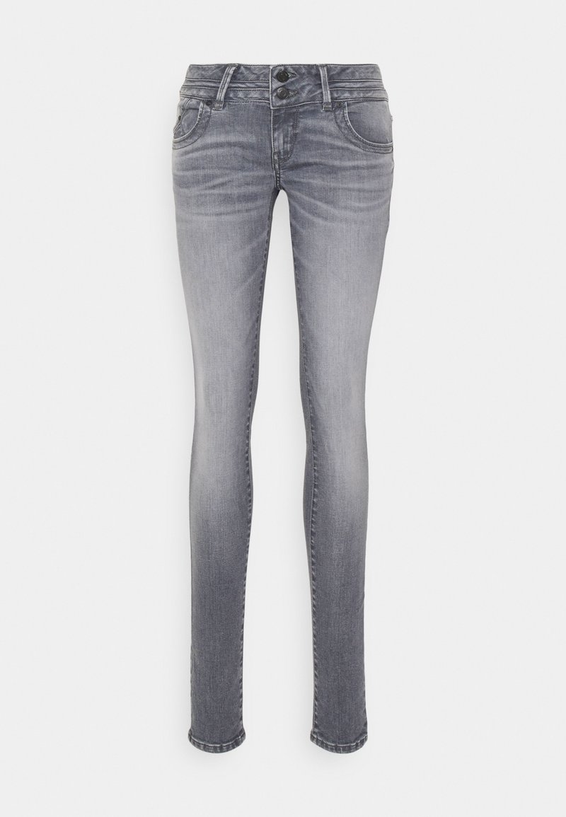 Slanke jeans i lys grå denim, med dobbel knappelukking, frontlommer og en svak falmeeffekt på stoffet.