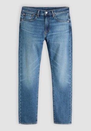 Jeans in denim azzurro chiaro con design a gamba dritta, stile tradizionale a cinque tasche e leggero scolorimento. Presentano una chiusura con bottoni e passanti per cintura.