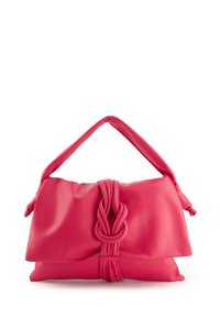 Rosa Lederhandtasche mit einer geknoteten Design an der Vorderseite, glatt und strukturiert. Verfügt über einen Doppelen Griff zum Tragen.