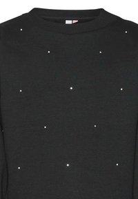 Sweatshirt noir en tissu doux avec de petites ornements en argent répartis uniformément sur le devant et un design classique à col rond.