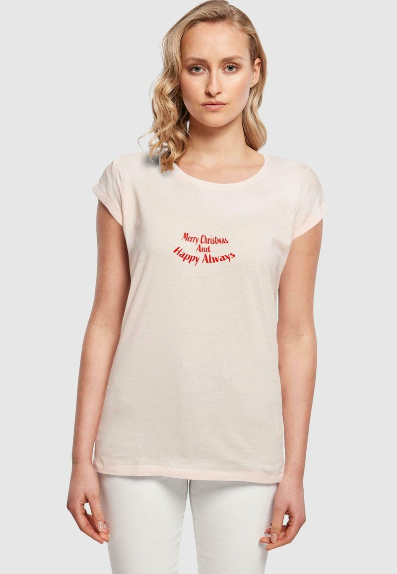 Merchcode MERRY CHRISTMAS AND HAPPY ALWAYS EXTENDED SHOULDER TEE - T-shirts print - pink