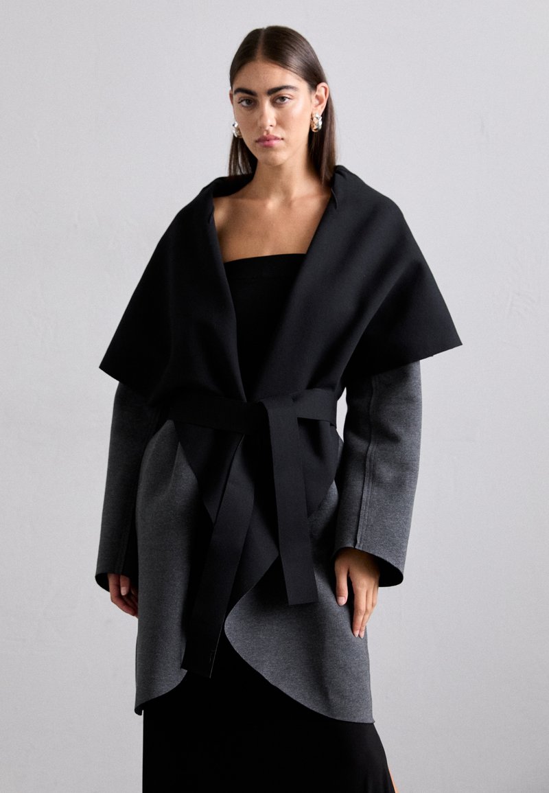 Norma Kamali SHAWL COLLAR COAT REVERSIBLE - Classic coat - dark heather grey/black