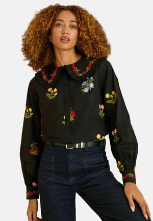 PETITE FIT-FLORAL EMBROIDERED COLLAR - Cămașă - black