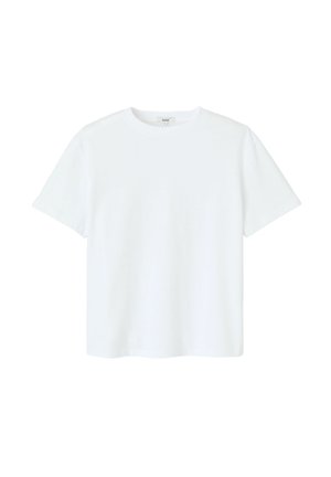 T-shirt blanc uni à manches courtes et col rond, ourlet droit, présenté à plat sur fond blanc.