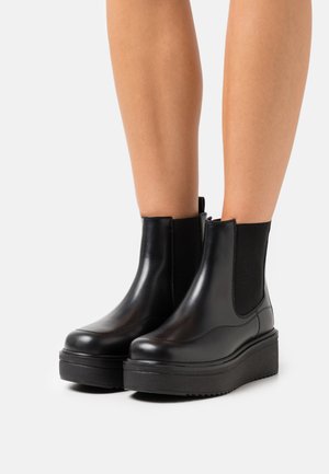 LEATHER - Platform ankle boots - black