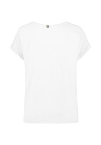 Weißes T-Shirt mit lässiger Passform, kurzen umgeschlagenen Ärmeln und rundem Halsausschnitt, aus weichem Stoff mit subtiler Textur.
