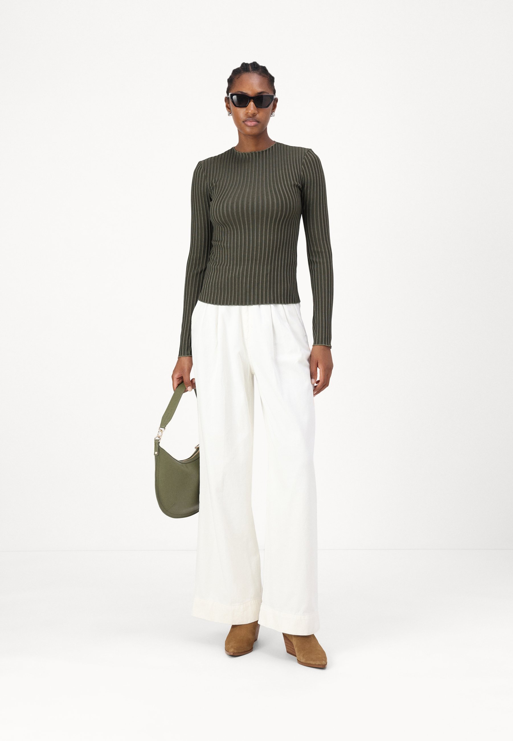 Samsøe Samsøe SACRANE - Long sleeved top - green rib contrast/dark