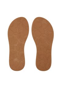 Brown insoles with floral pattern, featuring the "ROXY" logo. Smooth texture with a contoured shape for comfort and support.