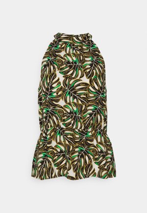 VILA, VIMAYA HALTER NECK - Top - cloud dancer aop black+green leaves