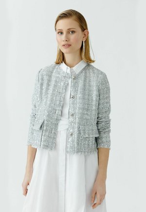 Oui MIT PAILLETTEN - Cardigan - silver-coloured
