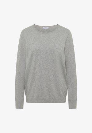 Maglione a maniche lunghe grigio chiaro con collo rotondo, polsini e orlo a coste, realizzato in morbido tessuto a maglia.