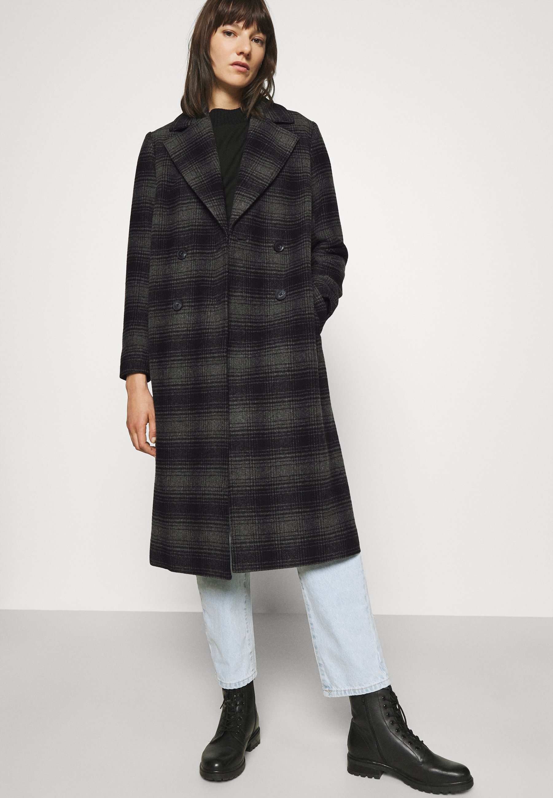 single breasted check coat