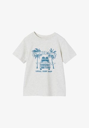Hellgraues Kurzarmhemd mit blauem Motiv eines Vintage-Vans zwischen Palmen und dem Text "SUMMER TIME" und "LOCAL SURF SHOP".