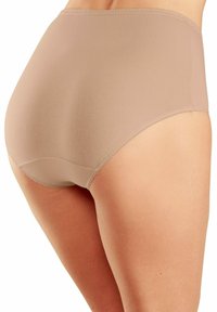 Beige hoge taille ondergoed van gladde stof, met een naadloos ontwerp en een zachte elastische tailleband voor comfort en dekking.