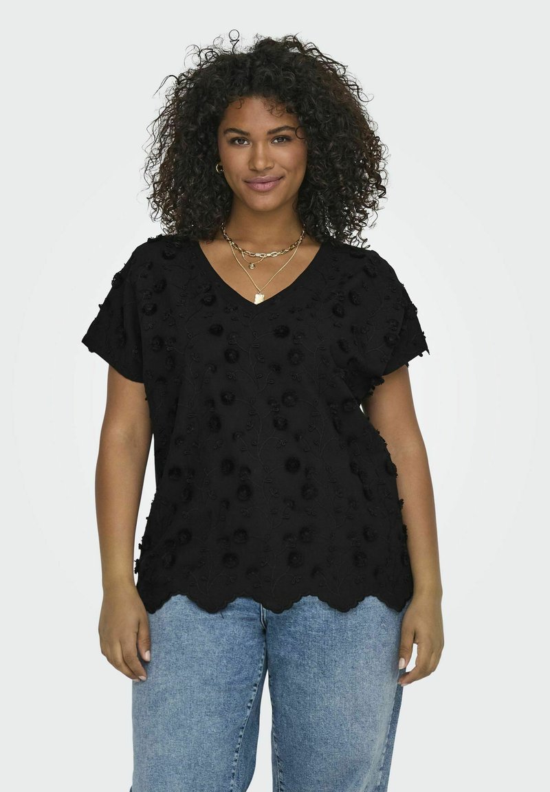 ONLY Carmakoma V-AUSSCHNITT CURVE  - Apdrukāts T-krekls - black