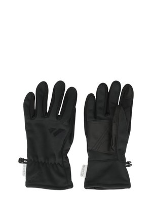 Zwarte geïsoleerde handschoenen gemaakt van softshellmateriaal. Voorzien van een snug fit, getextureerde gripaccents op de handpalmen en verstelbare polsclosures.