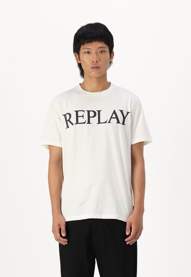 Replay Potiskana majica - natural white