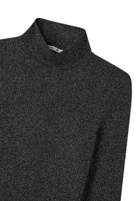 Czarna bluzka typu mock turtleneck wykonana z miękkiego, teksturowanego materiału. Charakteryzuje się dopasowanym krojem, wysokim dekoltem i długimi rękawami.