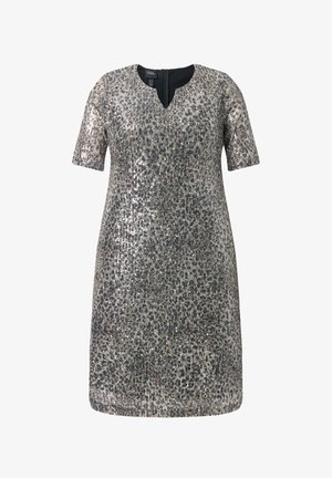 Ulla Popken, PAILLETTENKLEID, LEOMUSTER, A-LINIE, HALBARM - Cocktailkjole / festkjole - beige