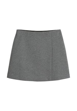 Szara spódnica wykonana z miękkiego materiału, o rozkloszowanym kroju i elastycznym pasie. Prosty design bez widocznych wzorów czy zdobień.