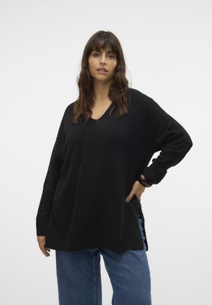 Vero Moda Curve VMCFILUCA LS V-NCK LONG GA CUR NOOS - Strikkegenser - black