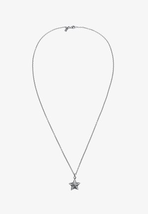 Zilveren ketting met een delicaate schakel en een stervormige hanger. De ster heeft een gestructureerde afwerking. Sluiting met een kreeftsluiting.