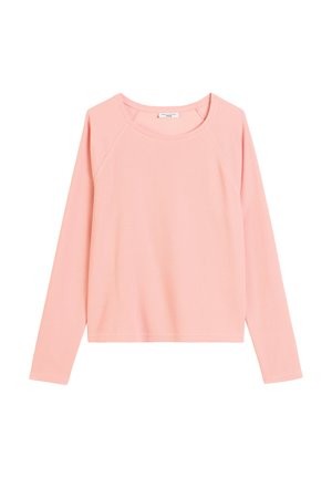 Langsleeve top van zachtroze ribstof, met een ronde halslijn en raglanmouwen, met een relaxte pasvorm en minimale details.