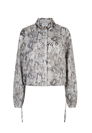 Cropped blouse met knopen en slangenprint, voorzien van een kraag, lange mouwen met elastische manchetten en aantrekkoorddetails aan de zoom.