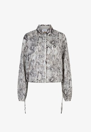 Cropped blouse met knopen en slangenprint, voorzien van een kraag, lange mouwen met elastische manchetten en aantrekkoorddetails aan de zoom.