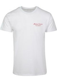Weißes Baumwoll-T-Shirt mit Rundhalsausschnitt, kurzen Ärmeln und rotem Drucktext: "Italienische Küche Adoro gli Spaghetti Alla Carbonara."