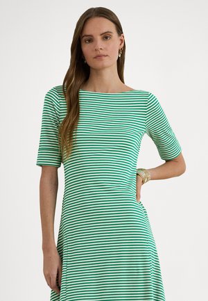 STRIPED STRETCH COTTON RIBBED MIDI DRESS - Rochie din jerseu - stem/white