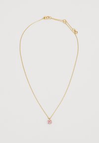 Collana in oro con pendente di piccola pietra rosa, dotata di chiusura a moschettone sicura e lunghezza regolabile per una perfetta vestibilità.