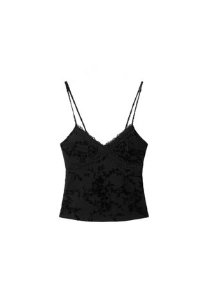Stradivarius, FELTED LACE FITTED TOP - Débardeur - black