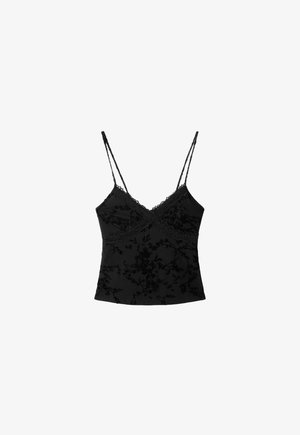 Stradivarius, FELTED LACE FITTED TOP - Débardeur - black