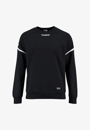 Sweat-shirt noir à manches longues, poignets et ourlet côtelés, accents blancs, et logo "hummel" sur le devant. Confectionné en tissu doux et texturé.