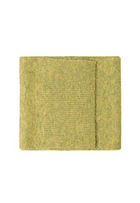 Tessuto verde testurizzato con una miscela di tonalità chiare e scure, caratterizzato da superfici rigate e lisce, di forma rettangolare.