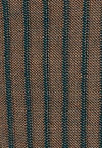 Tessuto in fibra con un motivo alternato di strisce marroni e turchesi, con una trama testurizzata evidente in tutto.