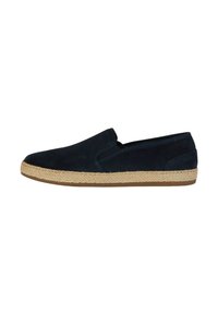 Scarpa slip-on navy in suede con punta rotonda e suola intermedia in juta intrecciata in stile espadrilles. Suola in gomma per una buona trazione.