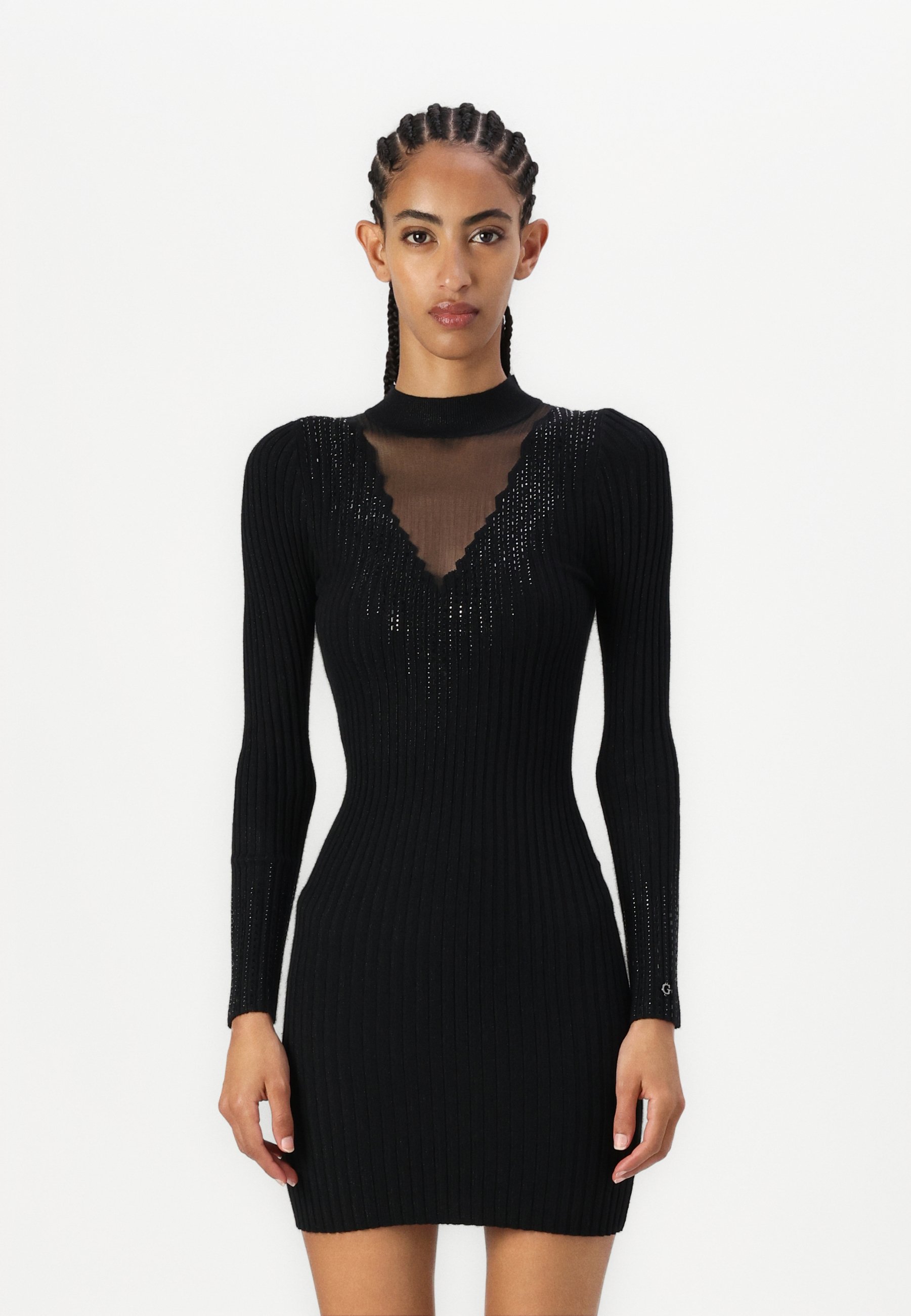 black dress guess Yumi Black Pearl Detail Knitted Relaxed Jumper Dress