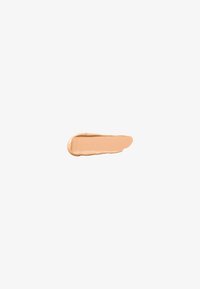 Flydende foundation swatch i en lys beige tone, glat tekstur, cremet konsistens, med en subtil glans på en hvid baggrund.