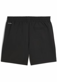 Pantaloni scurti negri dintr-un material ușor, cu talie elastică, un mic buzunar la spate și o textură netedă. Logo minimal pe talie.