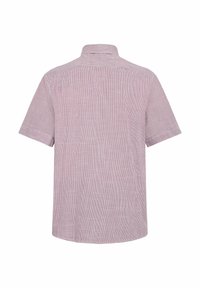 Camisa de manga corta en patrón de cuadros rojo claro y blanco, con cuello y espalda recta, hecha de una tela transpirable.