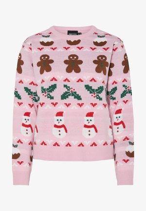 Pieces PCJOLLY XMAS O NECK PULLOVER - Stickad tröja - prism pink