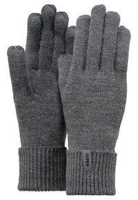 Guantes de lana gris con puños acanalados, que cuentan con cinco dedos separados y un acabado texturizado. Etiqueta de la marca cosida en la zona de la muñeca.