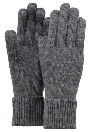 Guantes de lana gris con puños acanalados, que cuentan con cinco dedos separados y un acabado texturizado. Etiqueta de la marca cosida en la zona de la muñeca.